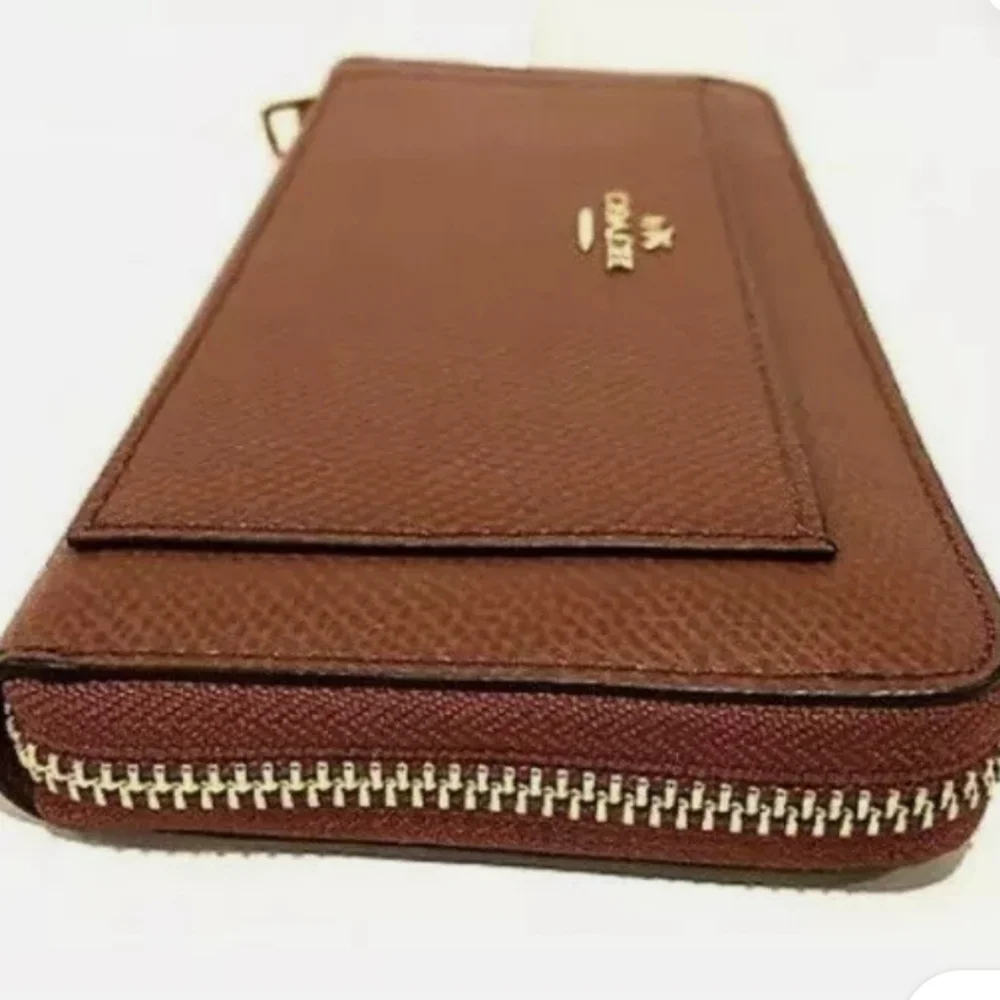 Coach Saddle Brown Leather Accordion Zip Wallet Purse Quiet Luxury Coachcore